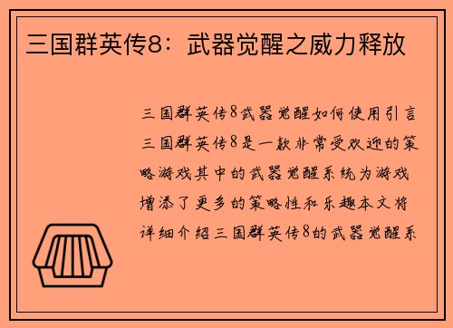 三国群英传8：武器觉醒之威力释放